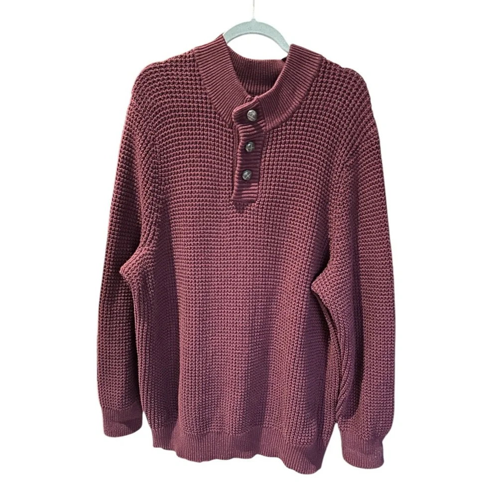 OAK HILL‎ Men's Cotton Waffle Sweater Burgundy 3XL